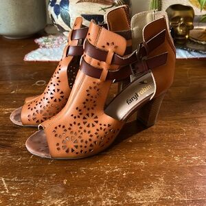 Faryl Robin perforated cut out double side buckle heeled sandal